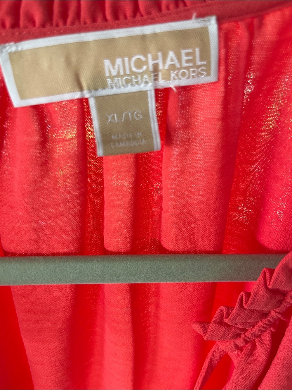 Michael Kors Red Tie-Neck Short-Sleeve Blouse - Picture 2 of 3